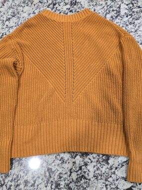 a.n.a Women's Mustard Textured Knit Crewneck Sweater